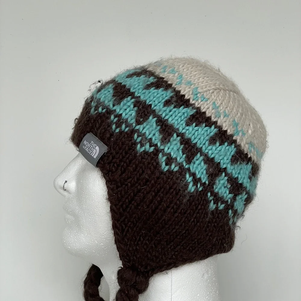 The North Face Chullo Beanie Knit Wool Brown Blue Ski Snowboarding‎ Winter
